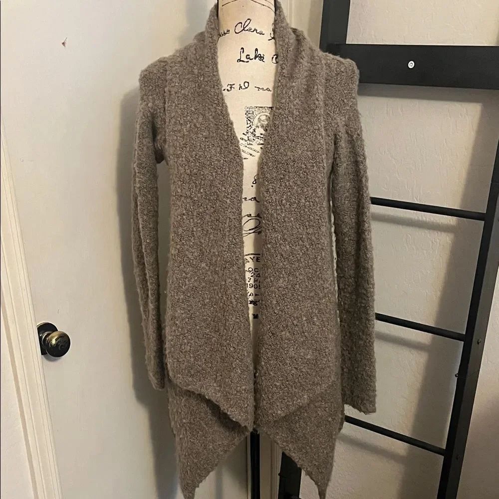 Joie Brown Open-Front Style Pockets Waterfall Cardigan Sweater Modern Cozy
